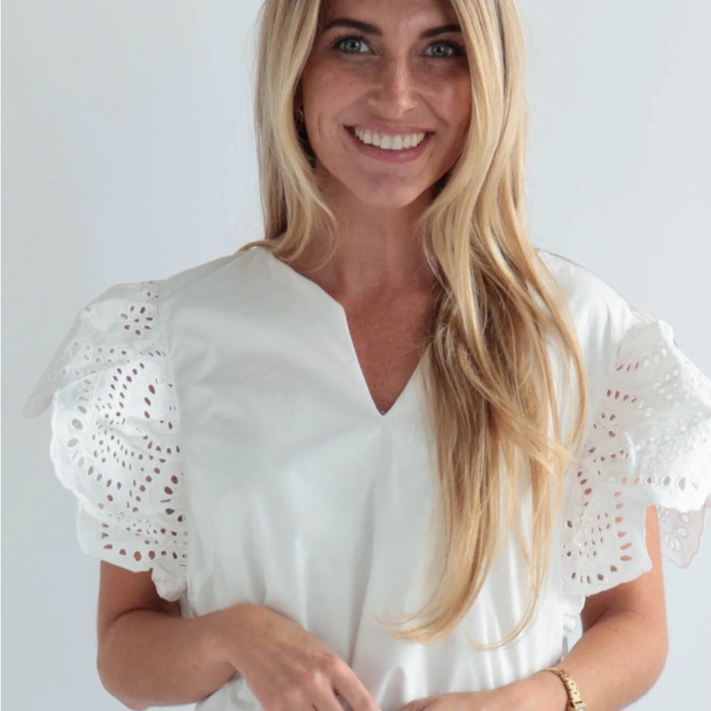 White Ruffled Flutter Sleeve Blouse